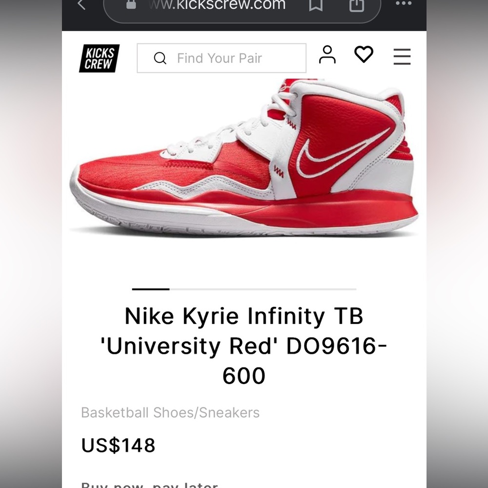 Mens 11.5 Red Kyrie basketball shoe